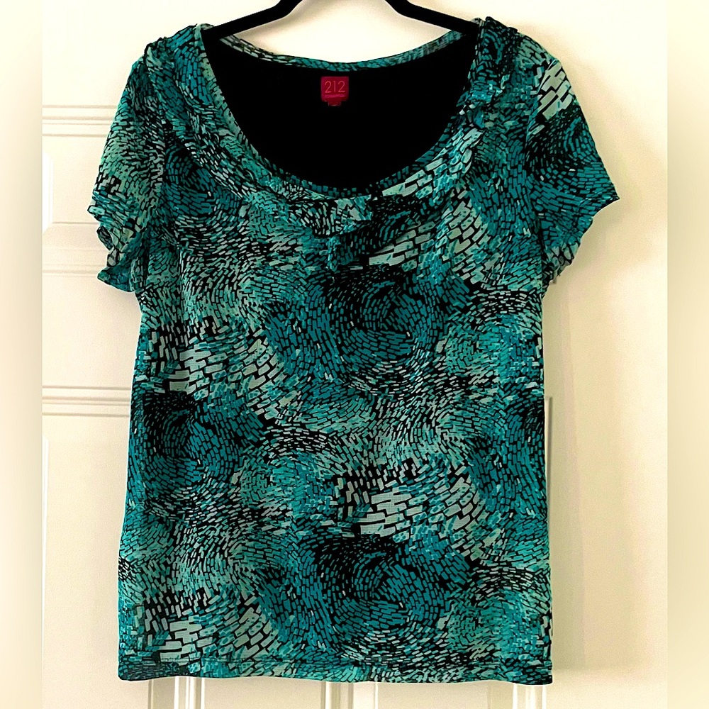 212 Collection Blue and Black Blouse Stylish and Versatile